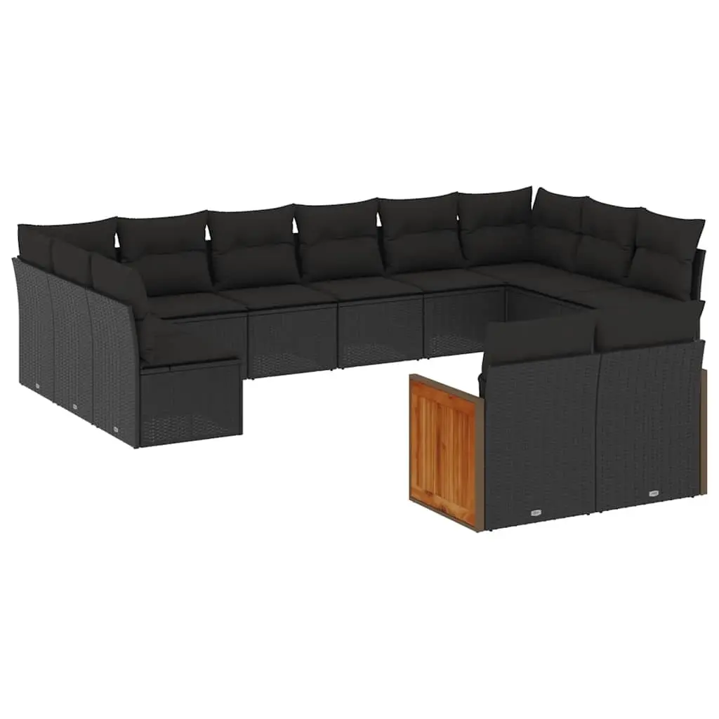 12 Piece Garden Sofa Set with Cushions Black Poly Rattan 3260522 - Furniture