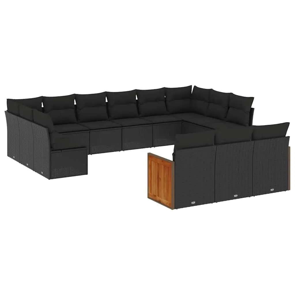 13 Piece Garden Sofa Set with Cushions Black Poly Rattan 3260536 - Furniture