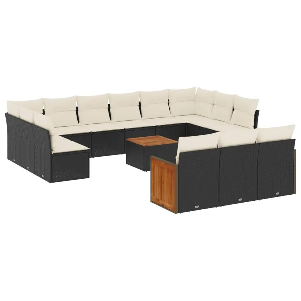 14 Piece Garden Sofa Set with Cushions Black Poly Rattan 3260544 - Furniture