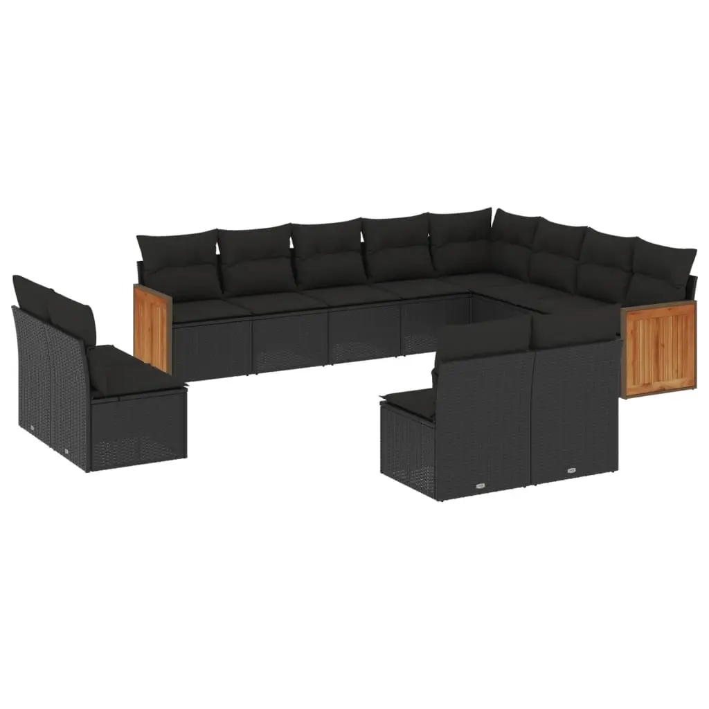 12 Piece Garden Sofa Set with Cushions Black Poly Rattan 3260550 - Furniture