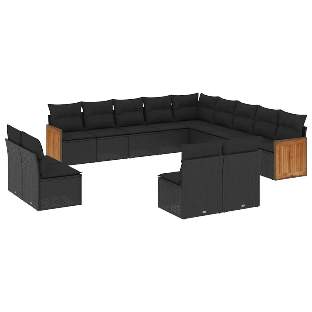 13 Piece Garden Sofa Set with Cushions Black Poly Rattan 3260564 - Furniture