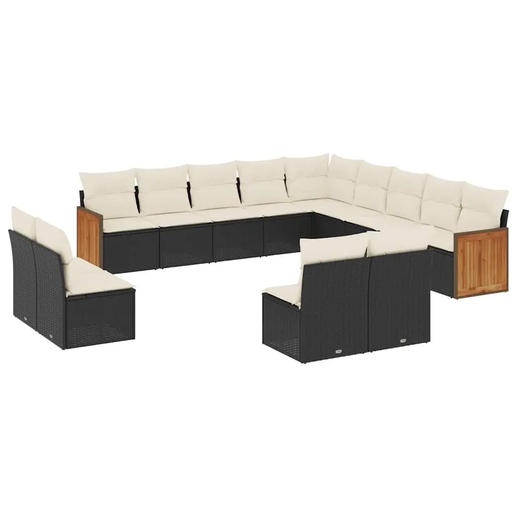 13 Piece Garden Sofa Set with Cushions Black Poly Rattan 3260565 - Furniture