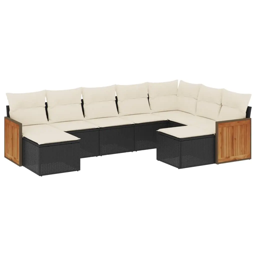 9 Piece Garden Sofa Set with Cushions Black Poly Rattan 3260621 - Furniture