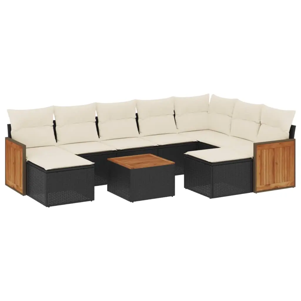10 Piece Garden Sofa Set with Cushions Black Poly Rattan 3260628 - Furniture