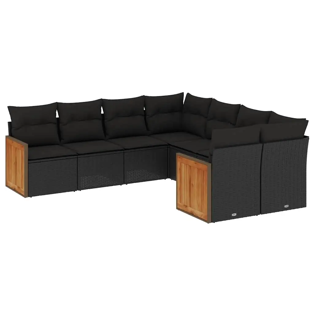 8 Piece Garden Sofa Set with Cushions Black Poly Rattan 3260634 - Furniture