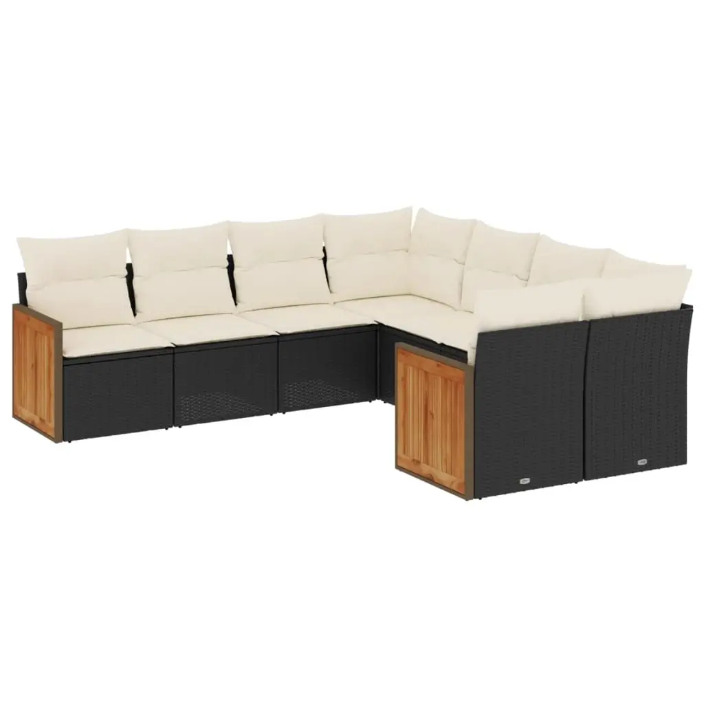 8 Piece Garden Sofa Set with Cushions Black Poly Rattan 3260635 - Furniture