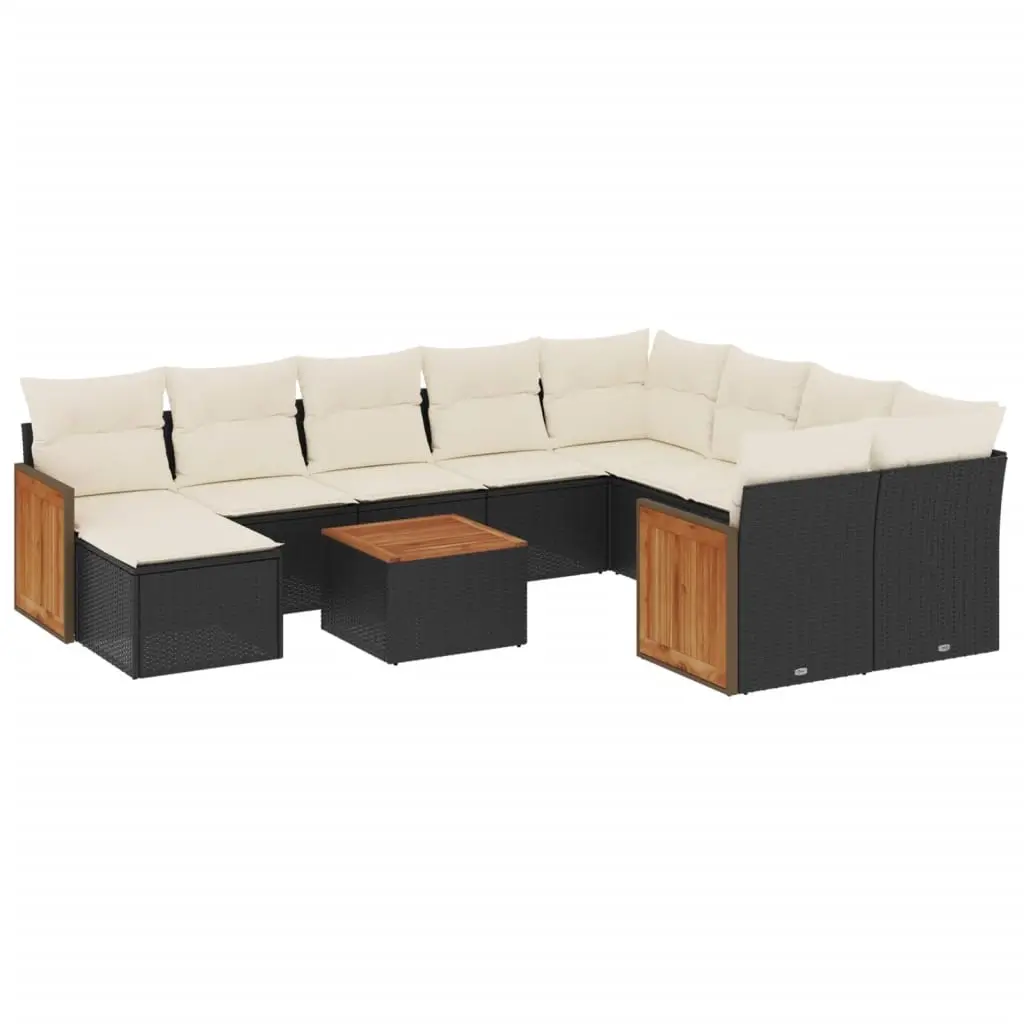11 Piece Garden Sofa Set with Cushions Black Poly Rattan 3260642 - Furniture