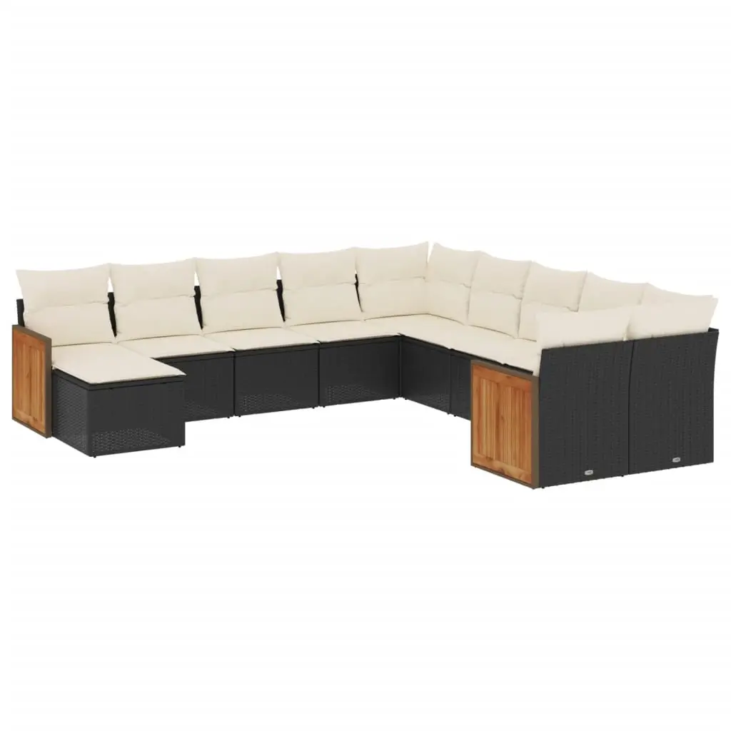11 Piece Garden Sofa Set with Cushions Black Poly Rattan 3260649 - Furniture