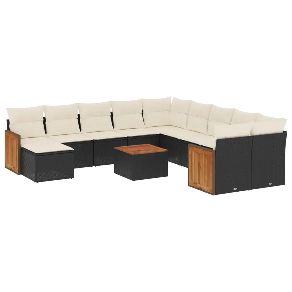 12 Piece Garden Sofa Set with Cushions Black Poly Rattan 3260656 - Furniture