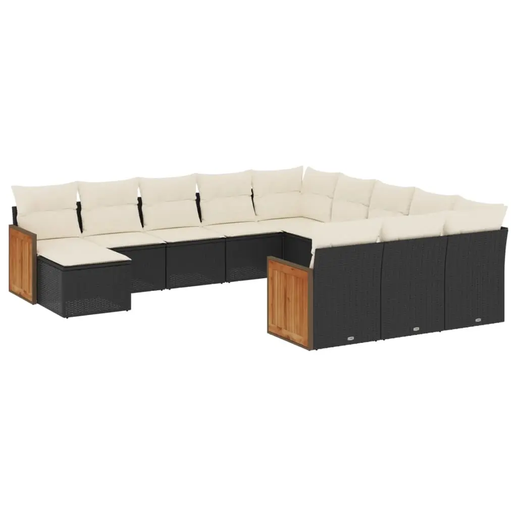 12 Piece Garden Sofa Set with Cushions Black Poly Rattan 3260663 - Furniture