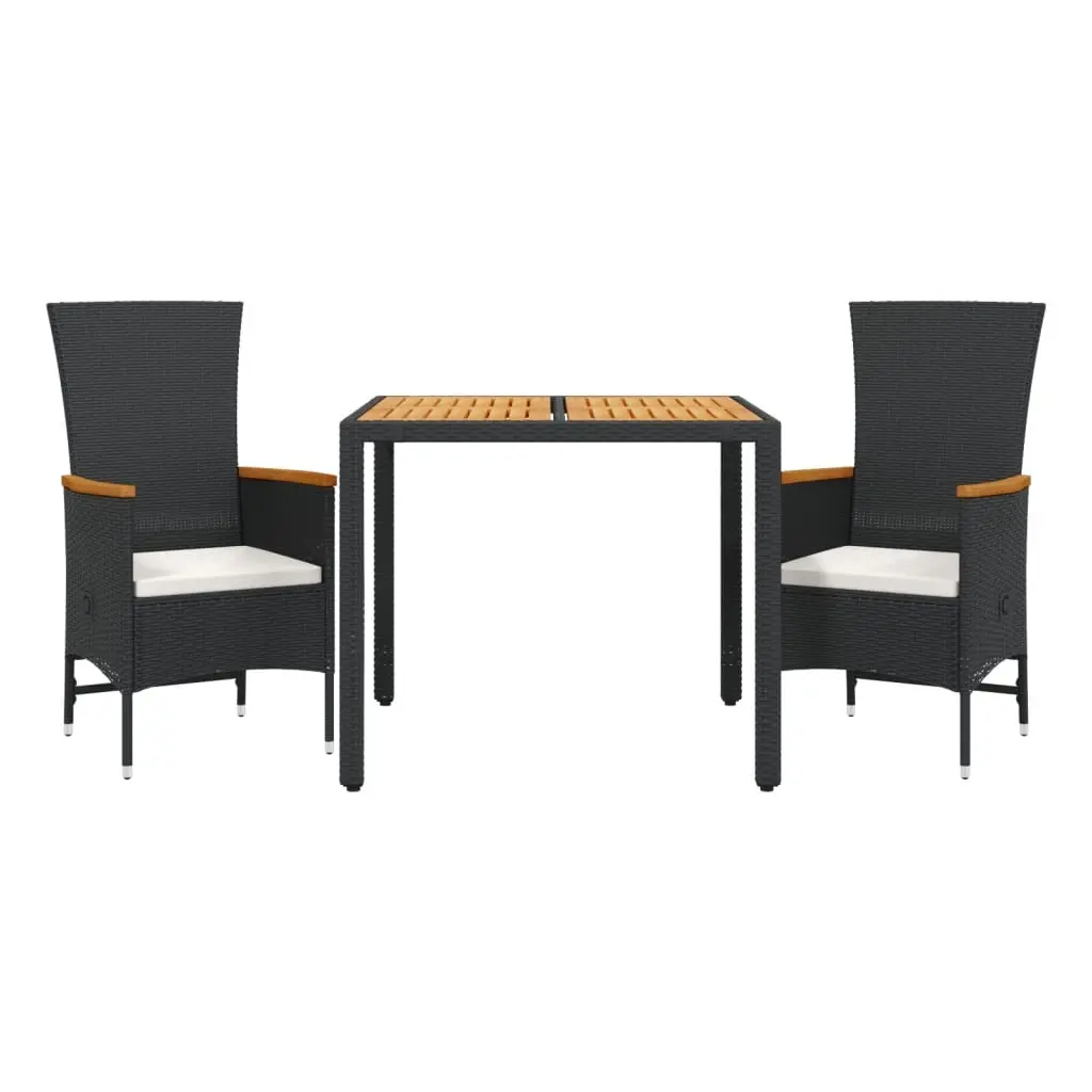 3 Piece Garden Dining Set with Cushions Black Poly Rattan 3277501 - Furniture