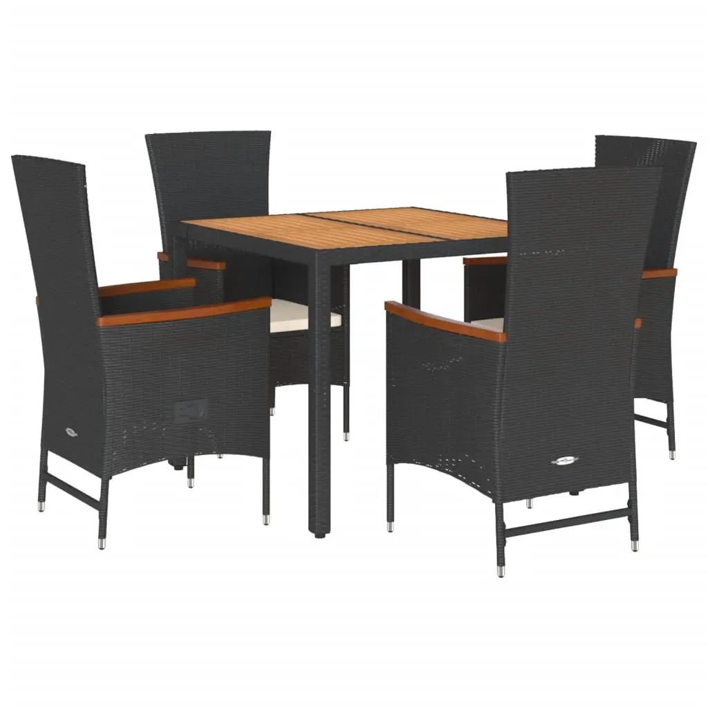 5 Piece Garden Dining Set with Cushions Black Poly Rattan 3277502 - Furniture