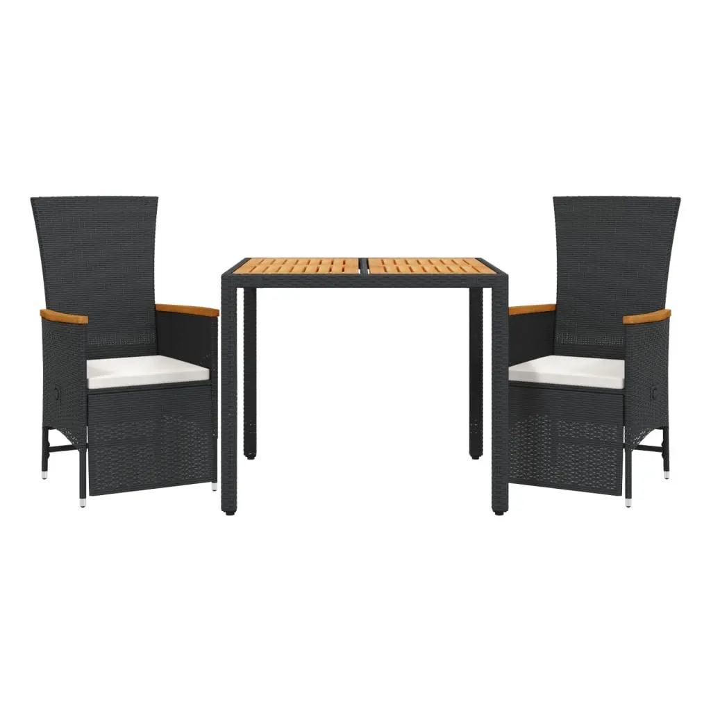 3 Piece Garden Dining Set with Cushions Black Poly Rattan 3277503 - Furniture