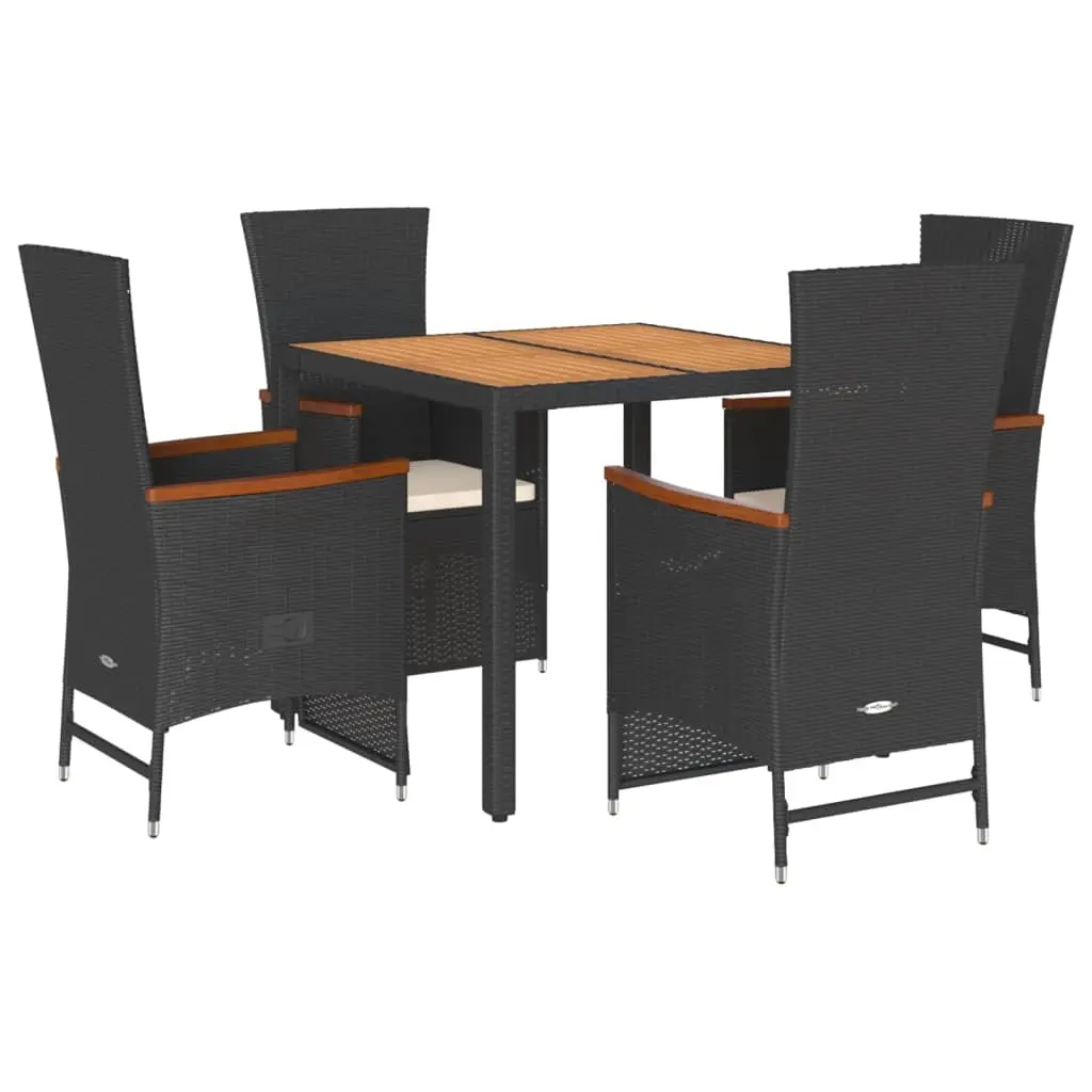 5 Piece Garden Dining Set with Cushions Black Poly Rattan 3277504 - Furniture