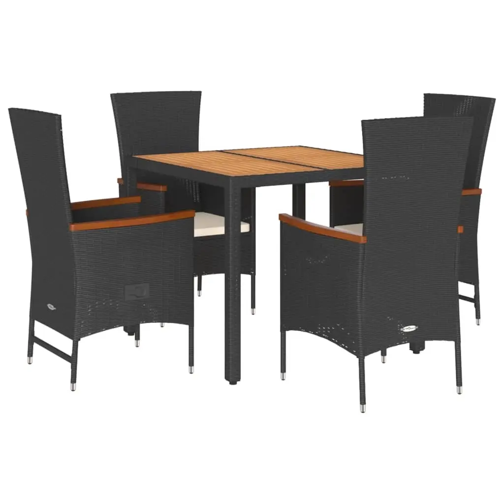 5 Piece Garden Dining Set with Cushions Black Poly Rattan 3277505 - Furniture