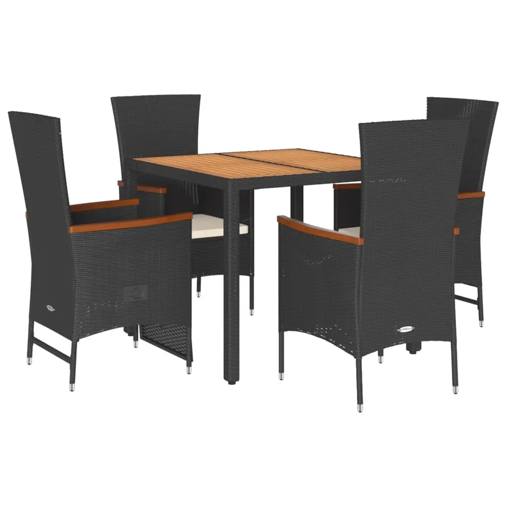5 Piece Garden Dining Set with Cushions Black Poly Rattan 3277506 - Furniture