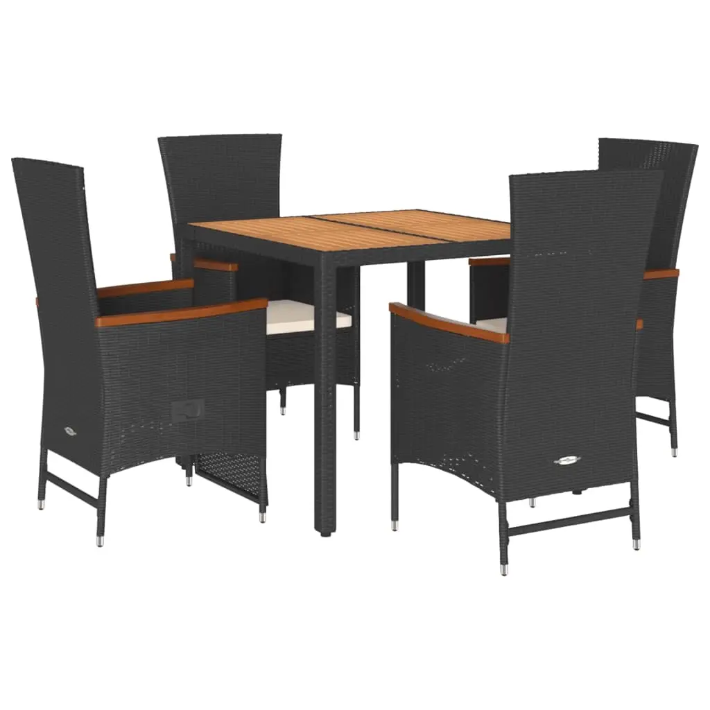 5 Piece Garden Dining Set with Cushions Black Poly Rattan 3277507 - Furniture