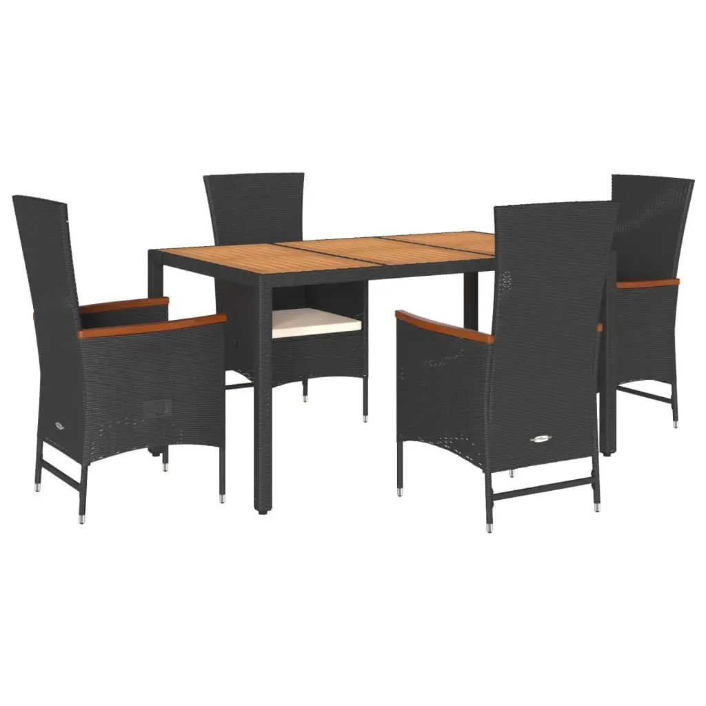 5 Piece Garden Dining Set with Cushions Black Poly Rattan 3277508 - Furniture