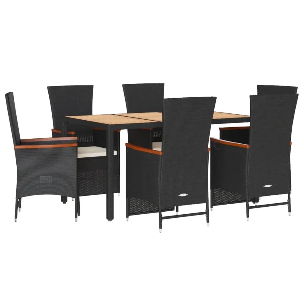 7 Piece Garden Dining Set with Cushions Black Poly Rattan 3277511 - Furniture