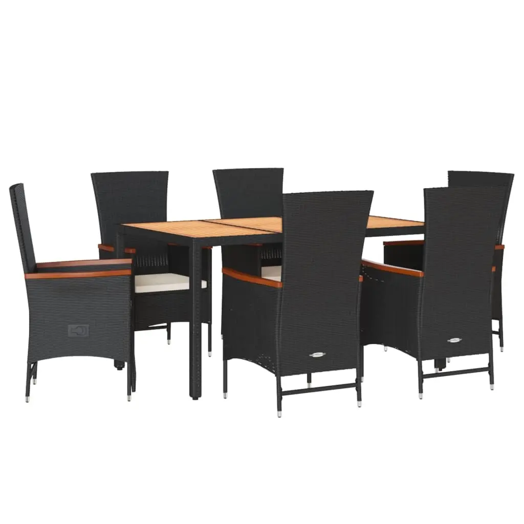 7 Piece Garden Dining Set with Cushions Black Poly Rattan 3277514 - Furniture