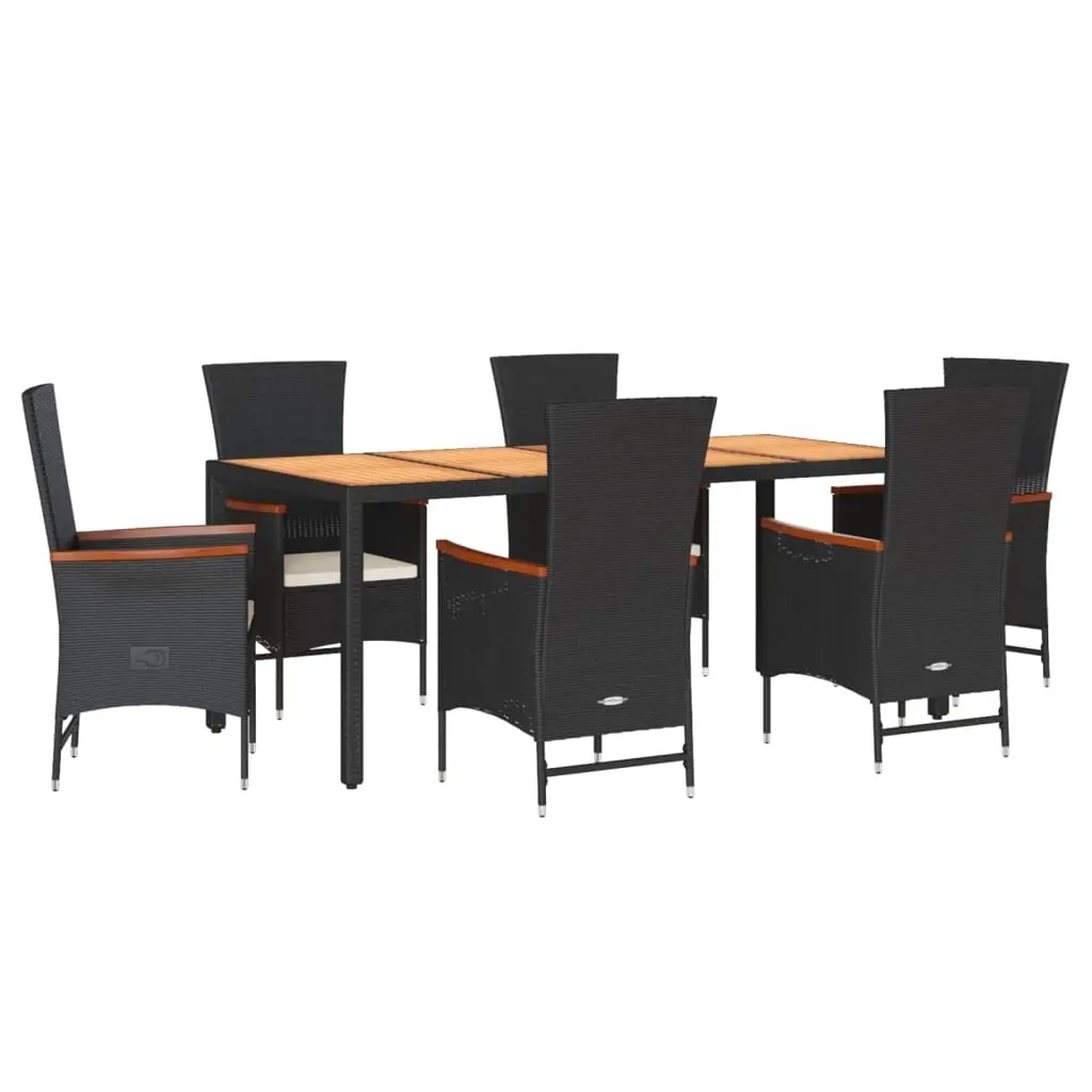 7 Piece Garden Dining Set with Cushions Black Poly Rattan 3277515 - Furniture