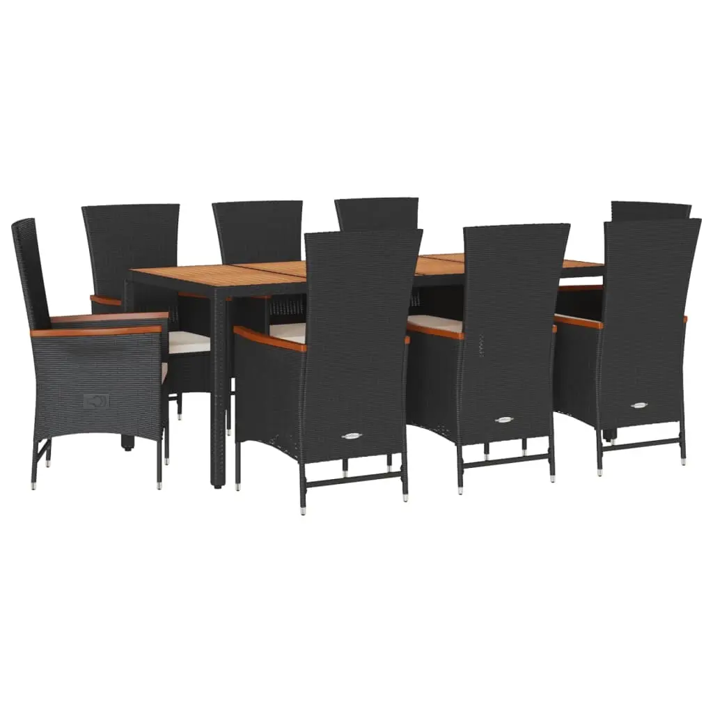 9 Piece Garden Dining Set with Cushions Black Poly Rattan 3277516 - Furniture