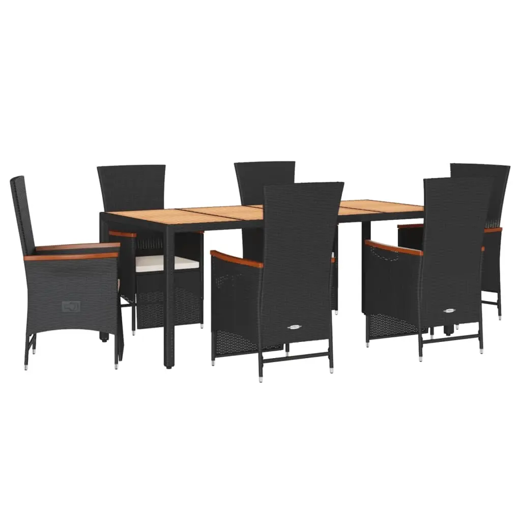 7 Piece Garden Dining Set with Cushions Black Poly Rattan 3277517 - Furniture