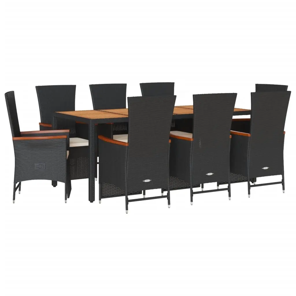 9 Piece Garden Dining Set with Cushions Black Poly Rattan 3277518 - Furniture