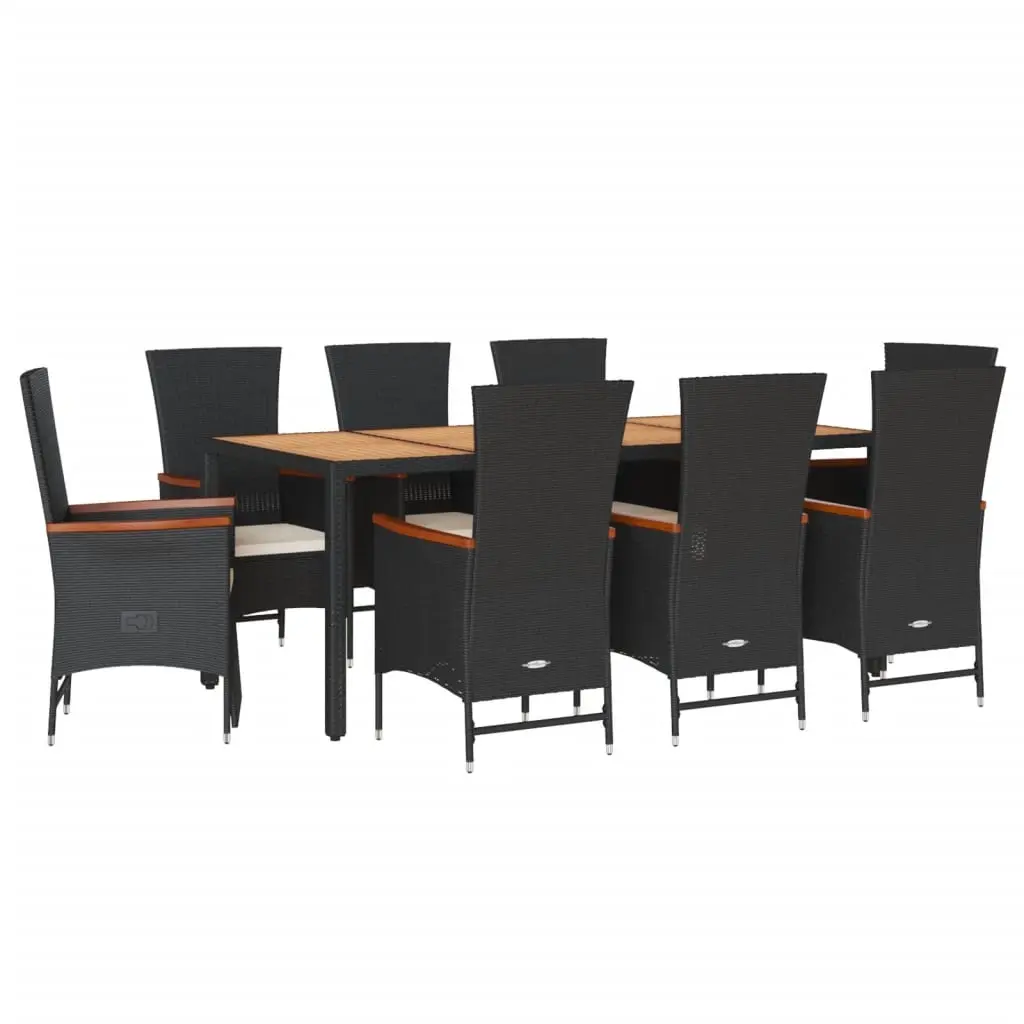 9 Piece Garden Dining Set with Cushions Black Poly Rattan 3277521 - Furniture