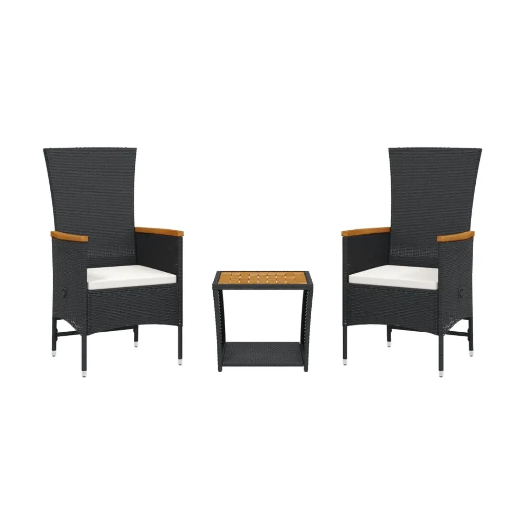 3 Piece Garden Dining Set with Cushions Black Poly Rattan 3277540 - Furniture