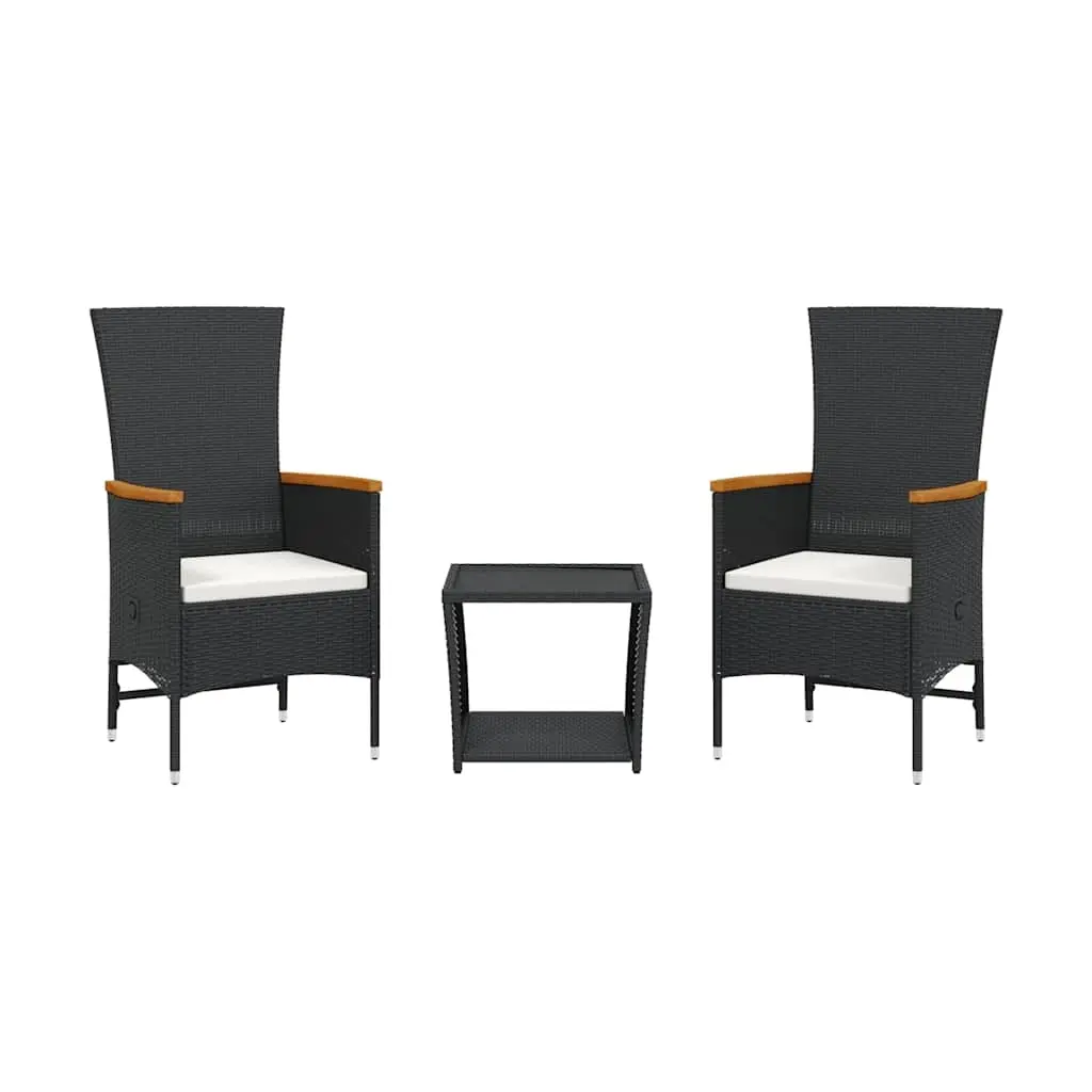 3 Piece Garden Dining Set with Cushions Black Poly Rattan 3277542 - Furniture