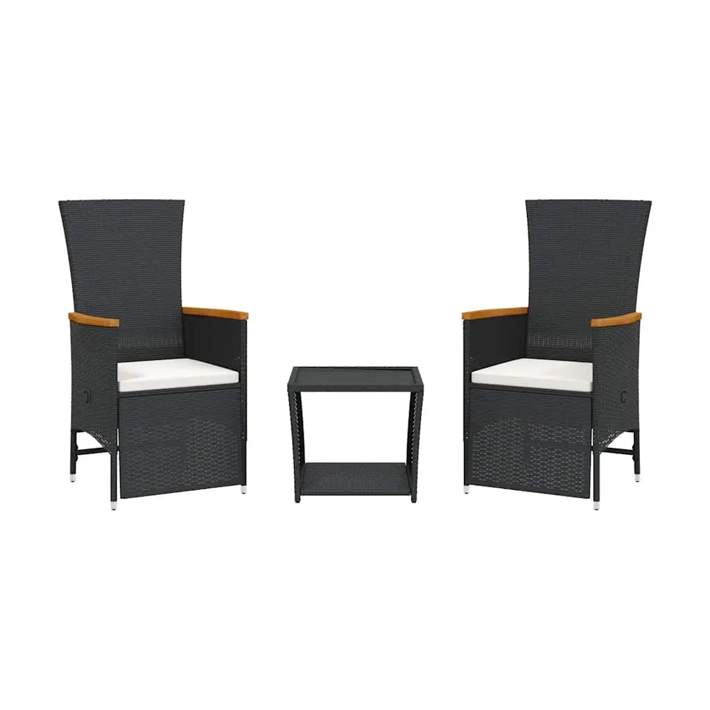 3 Piece Garden Dining Set with Cushions Black Poly Rattan 3277543 - Furniture