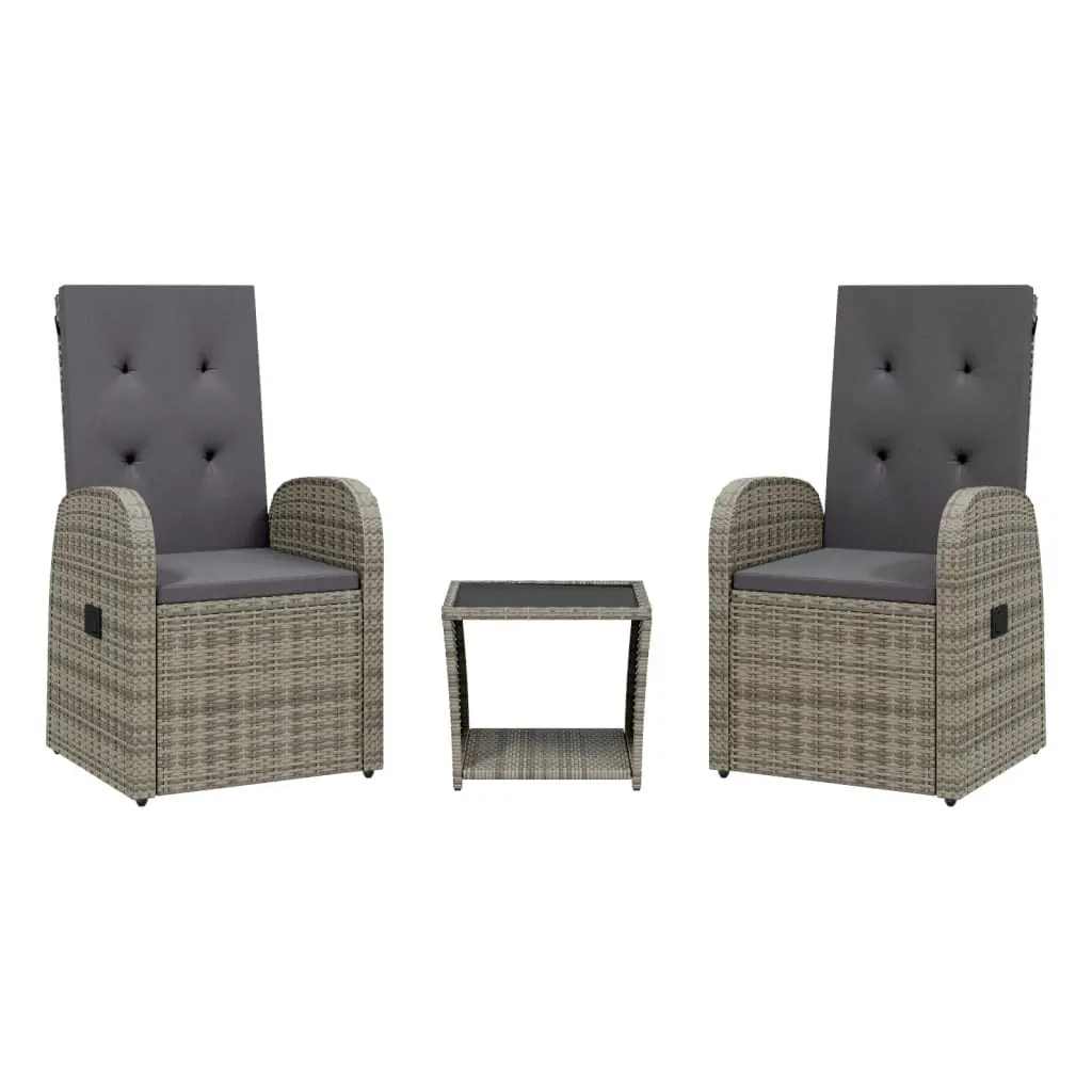 3 Piece Garden Dining Set with Cushions Grey Poly Rattan 3277607 - Furniture