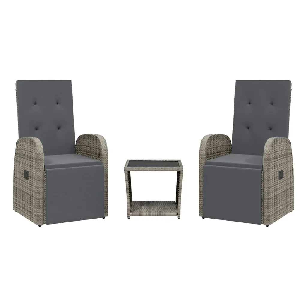 3 Piece Garden Dining Set with Cushions Grey Poly Rattan 3277608 - Furniture