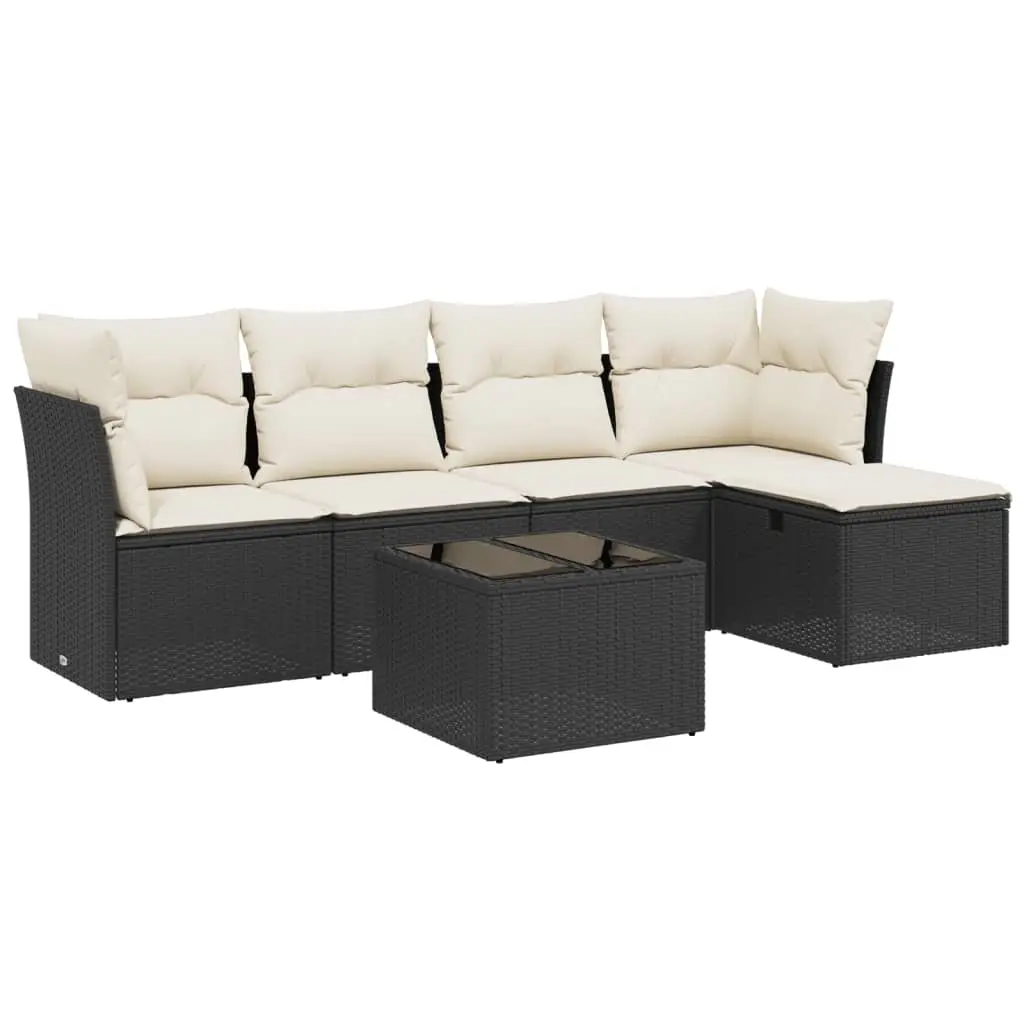 6 Piece Garden Sofa Set with Cushions Black Poly Rattan 3263142 - Furniture