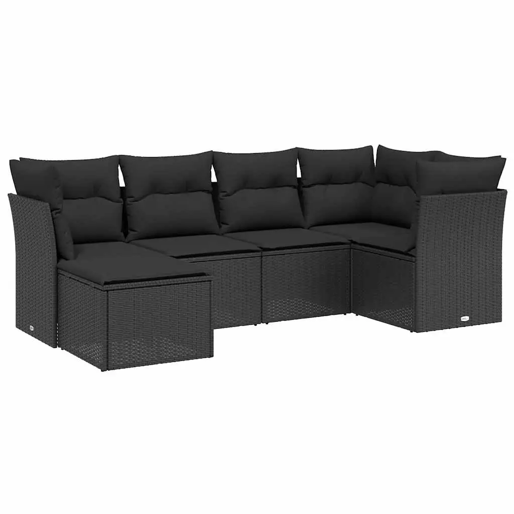 6 Piece Garden Sofa Set with Cushions Black Poly Rattan 3263171 - Furniture