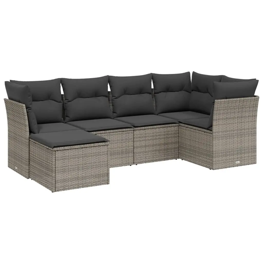 6 Piece Garden Sofa Set with Cushions Grey Poly Rattan 3263176 - Furniture