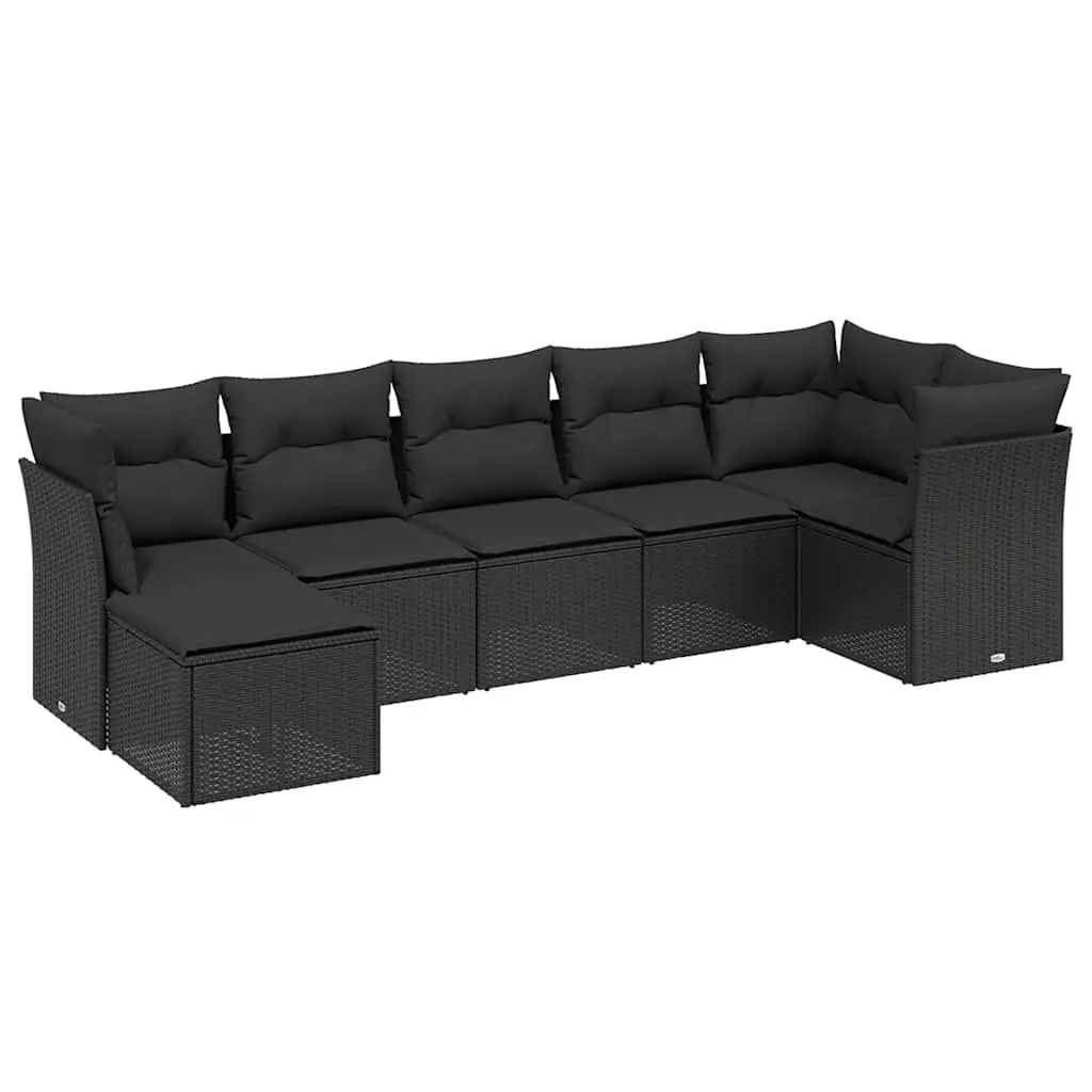 7 Piece Garden Sofa Set with Cushions Black Poly Rattan 3263191 - Furniture