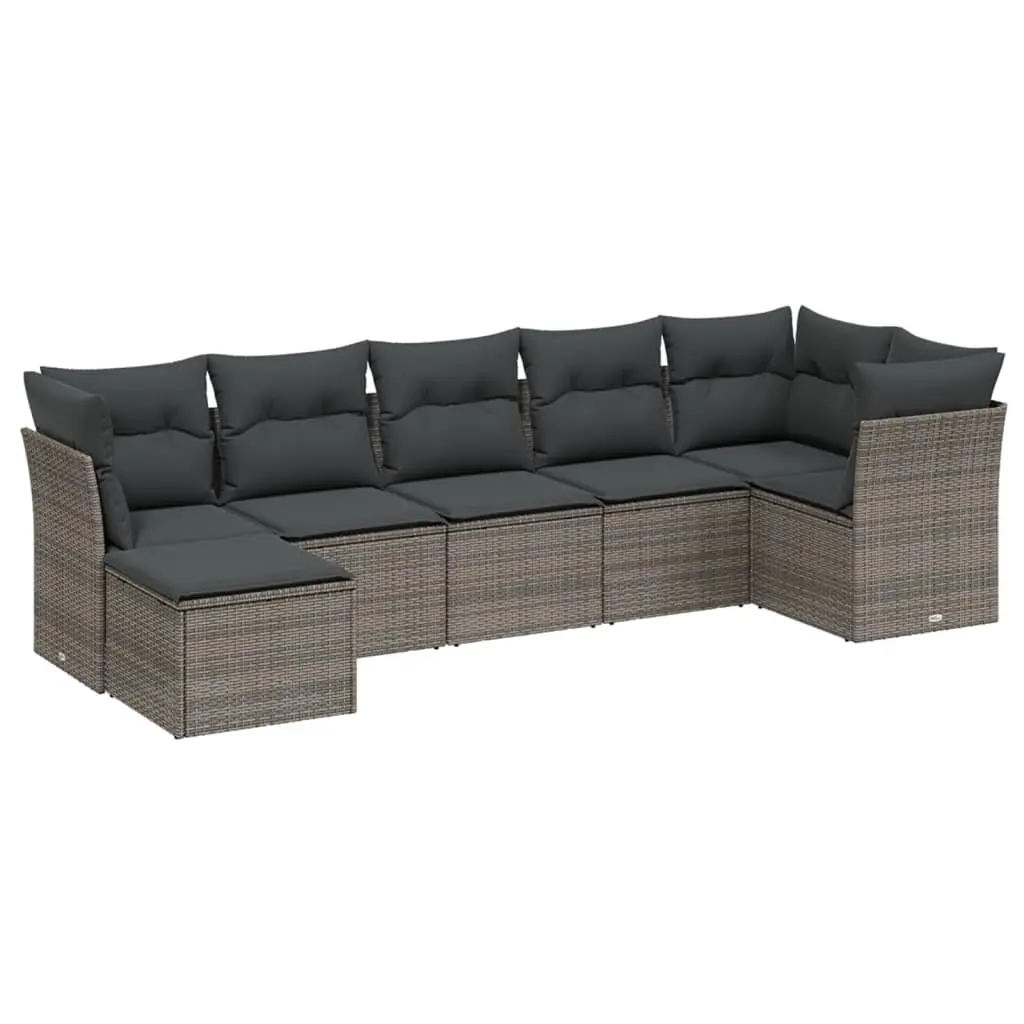 7 Piece Garden Sofa Set with Cushions Grey Poly Rattan 3263196 - Furniture
