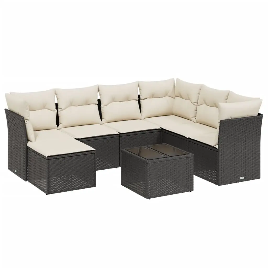 8 Piece Garden Sofa Set with Cushions Black Poly Rattan 3263222 - Furniture