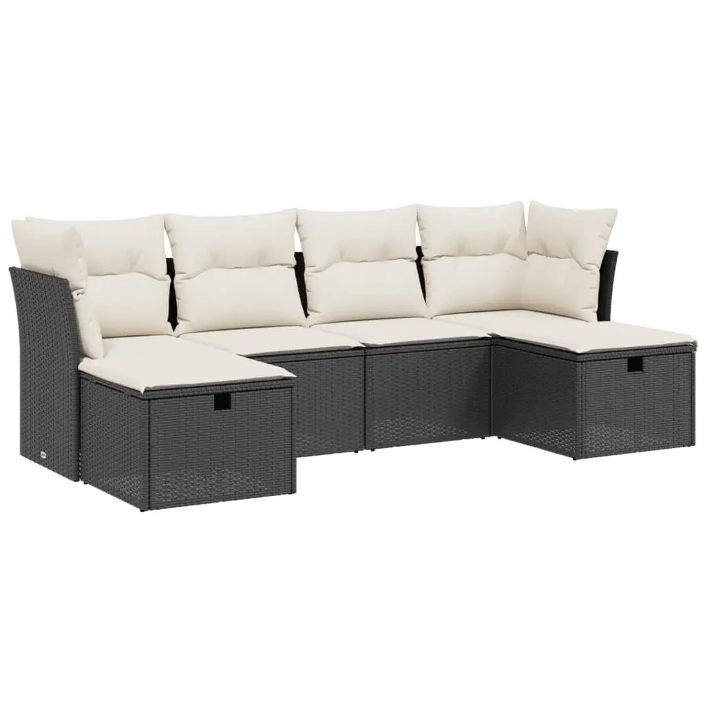 6 Piece Garden Sofa Set with Cushions Black Poly Rattan 3263232 - Furniture