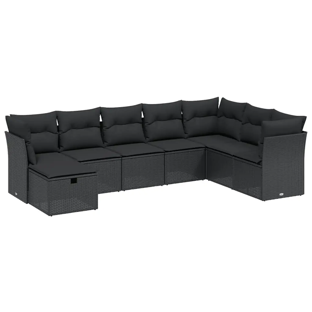 8 Piece Garden Sofa Set with Cushions Black Poly Rattan 3263271 - Furniture
