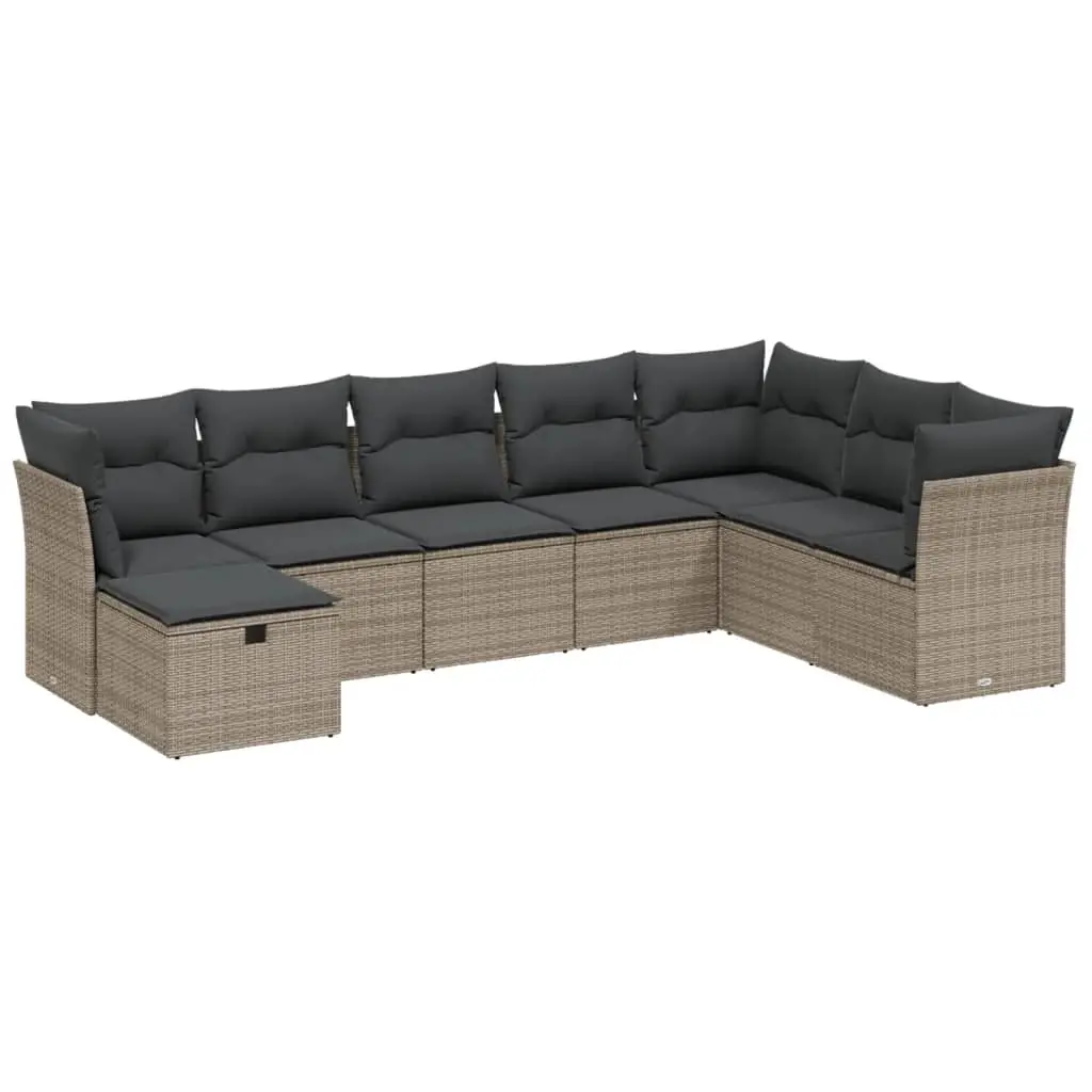 8 Piece Garden Sofa Set with Cushions Grey Poly Rattan 3263276 - Furniture