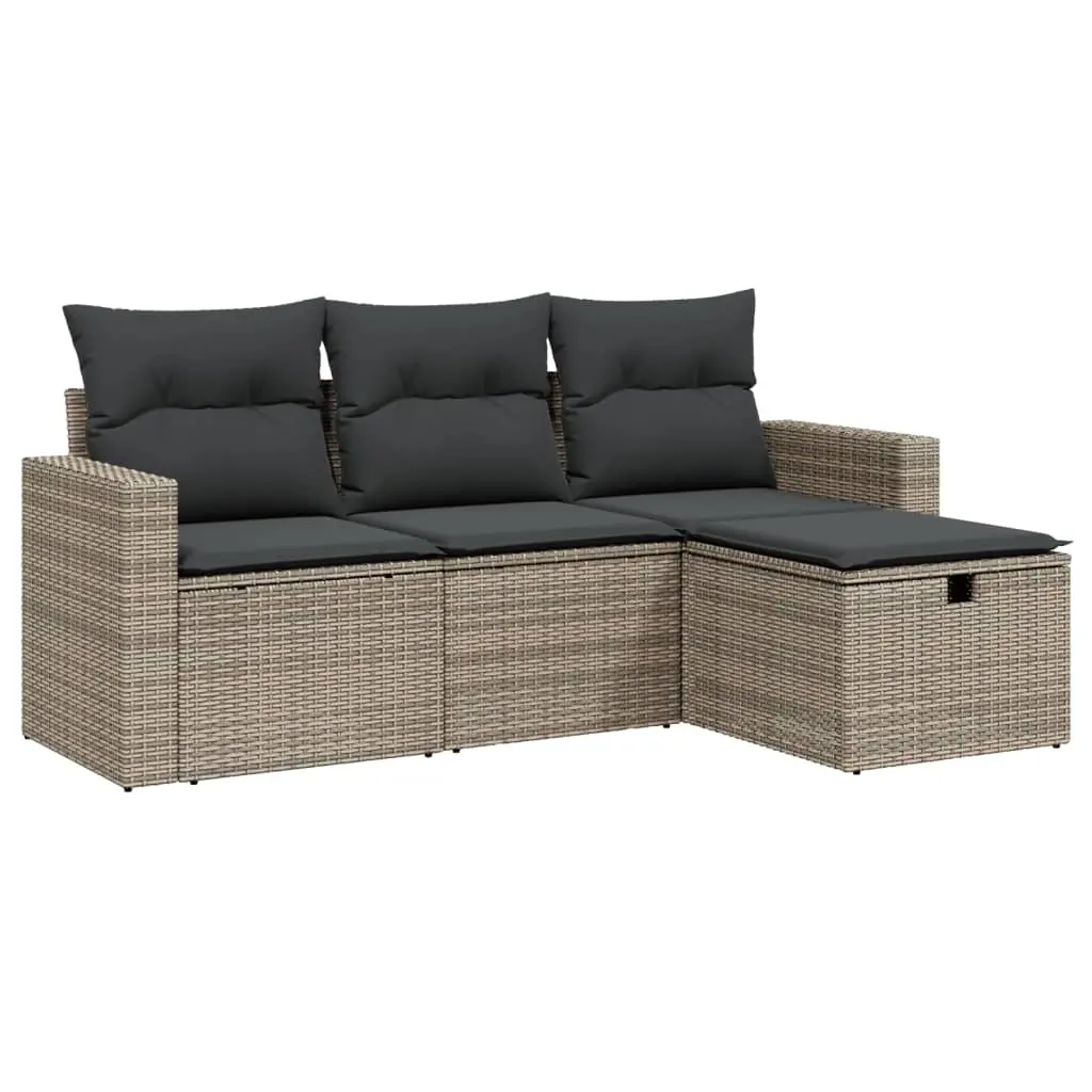 4 Piece Garden Sofa Set with Cushions Grey Poly Rattan 3263446 - Furniture