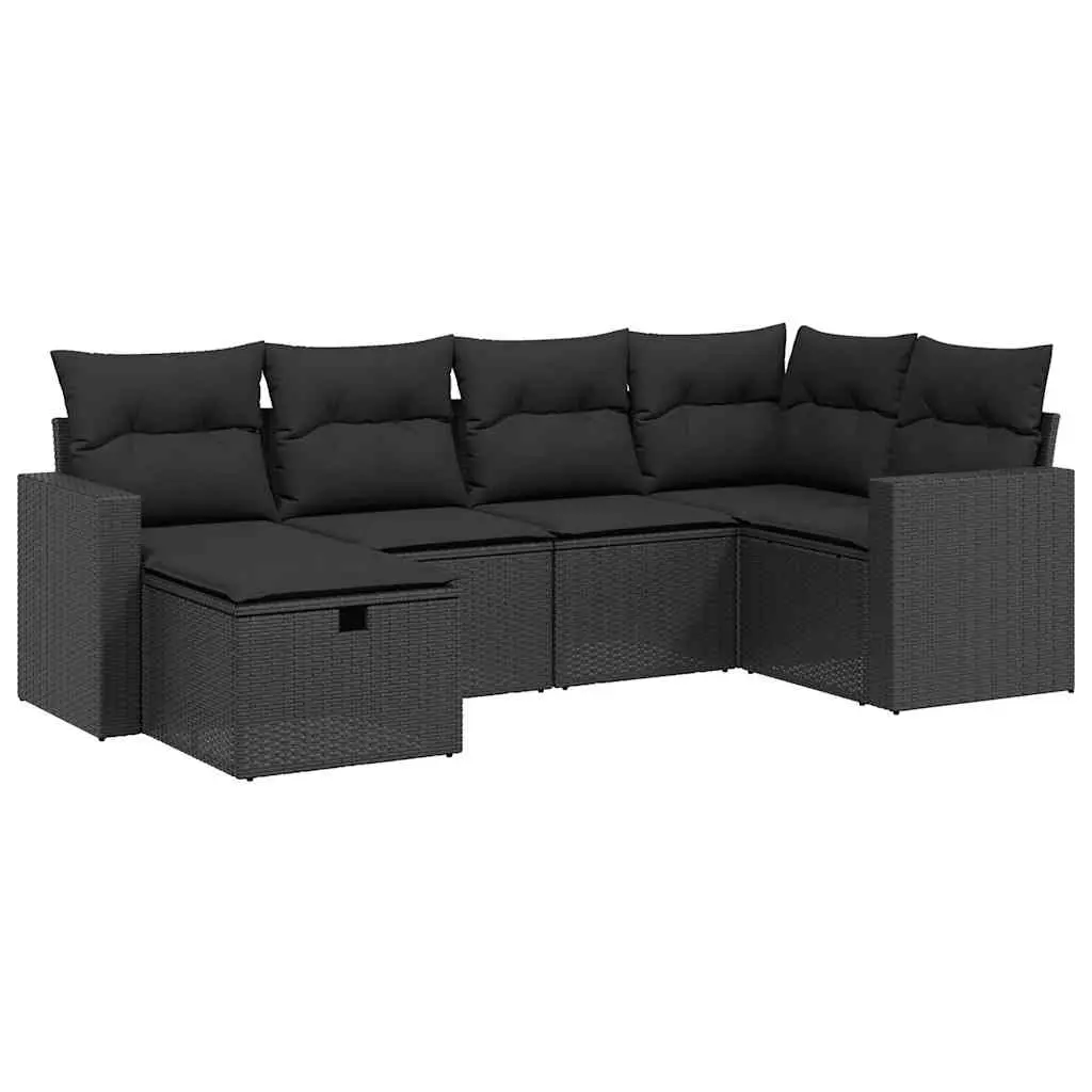 6 Piece Garden Sofa Set with Cushions Black Poly Rattan 3263481 - Furniture