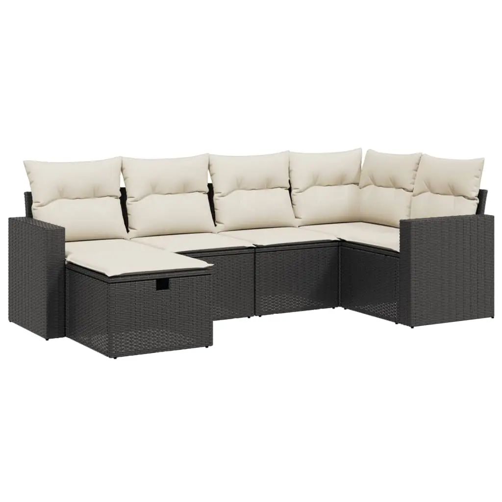 6 Piece Garden Sofa Set with Cushions Black Poly Rattan 3263482 - Furniture