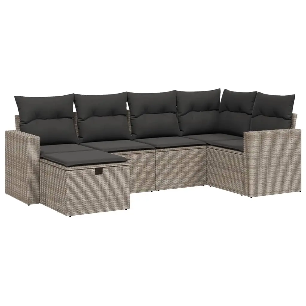 6 Piece Garden Sofa Set with Cushions Grey Poly Rattan 3263486 - Furniture