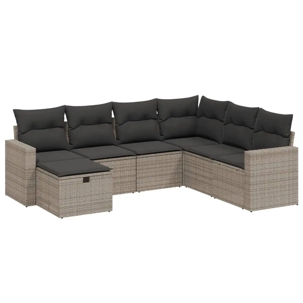 7 Piece Garden Sofa Set with Cushions Grey Poly Rattan 3263526 - Furniture