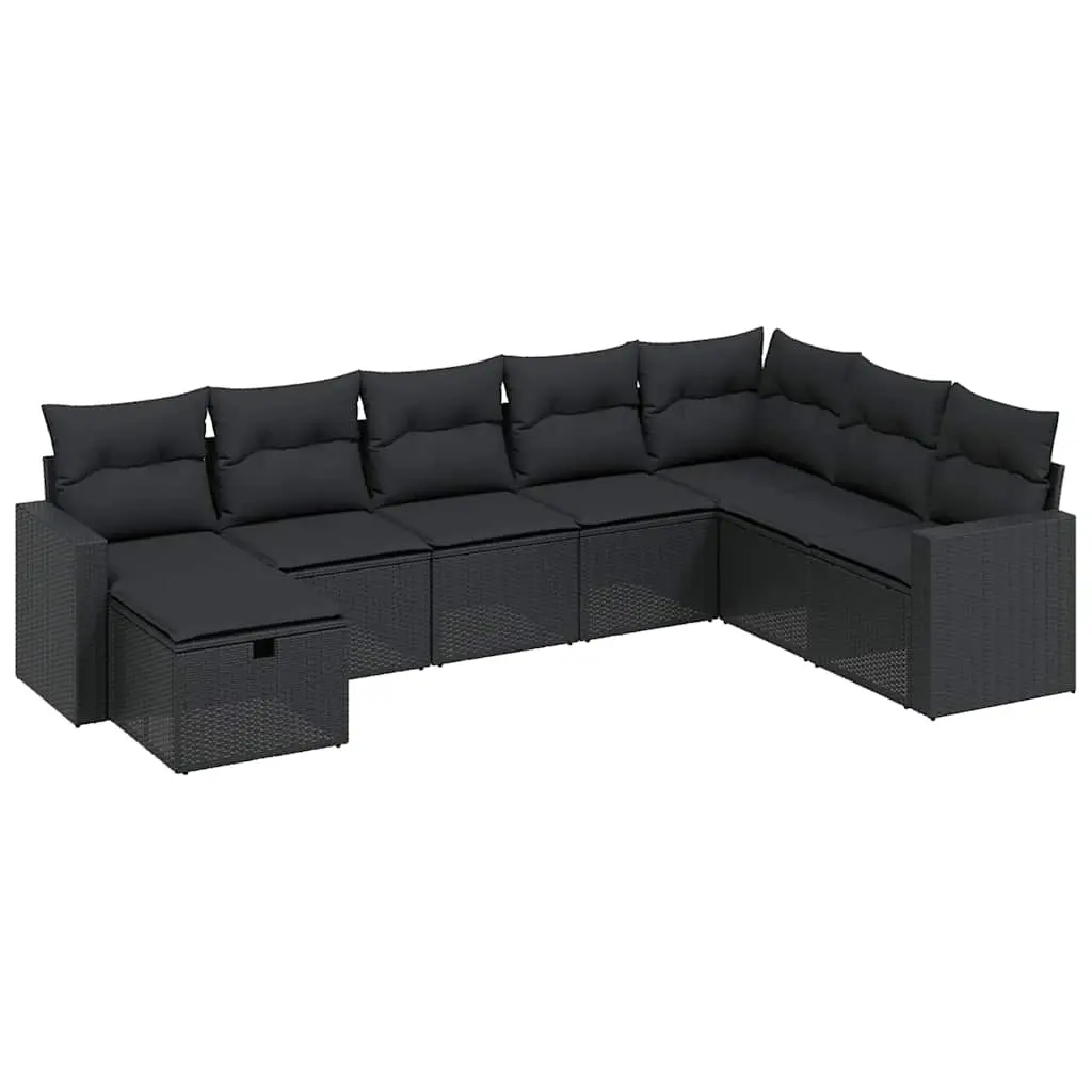8 Piece Garden Sofa Set with Cushions Black Poly Rattan 3263581 - Furniture
