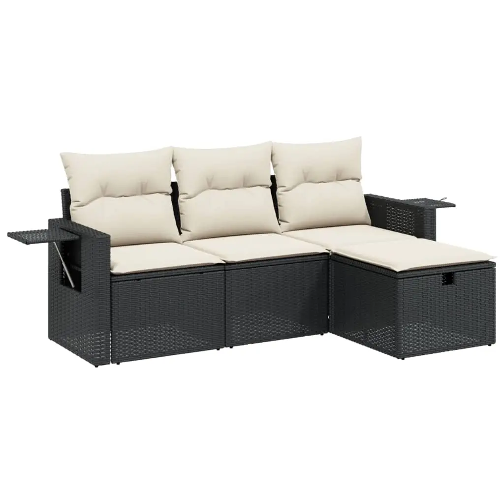 4 Piece Garden Sofa Set with Cushions Black Poly Rattan 3263752 - Furniture